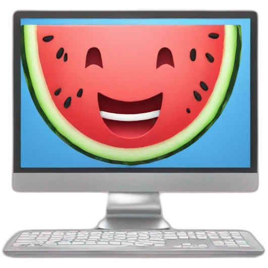 watermelon sitting at computer working emoji