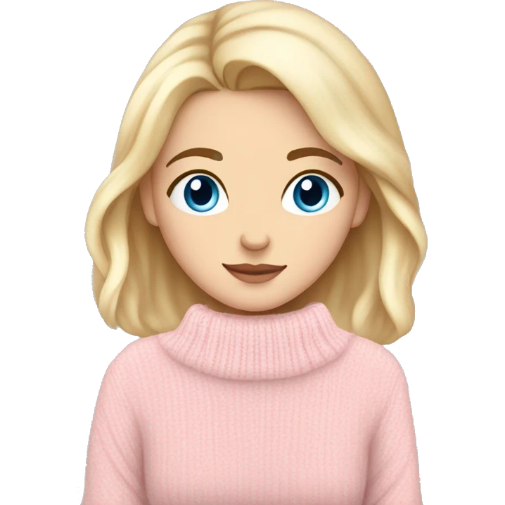 Pretty blue eyed white girl with light pink sweater reading cozy emoji