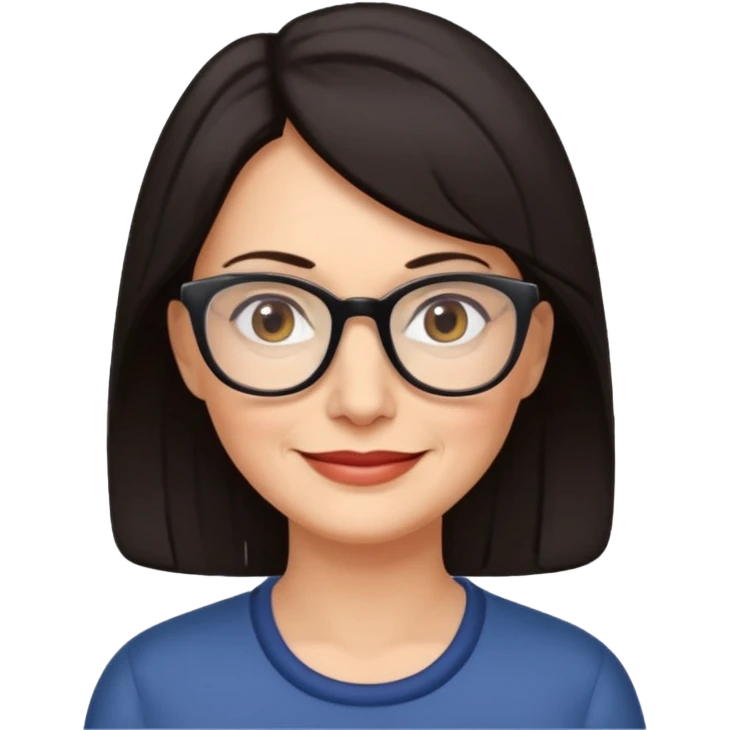 50 y.o. woman dark hair, subtle smile, glasses emoji