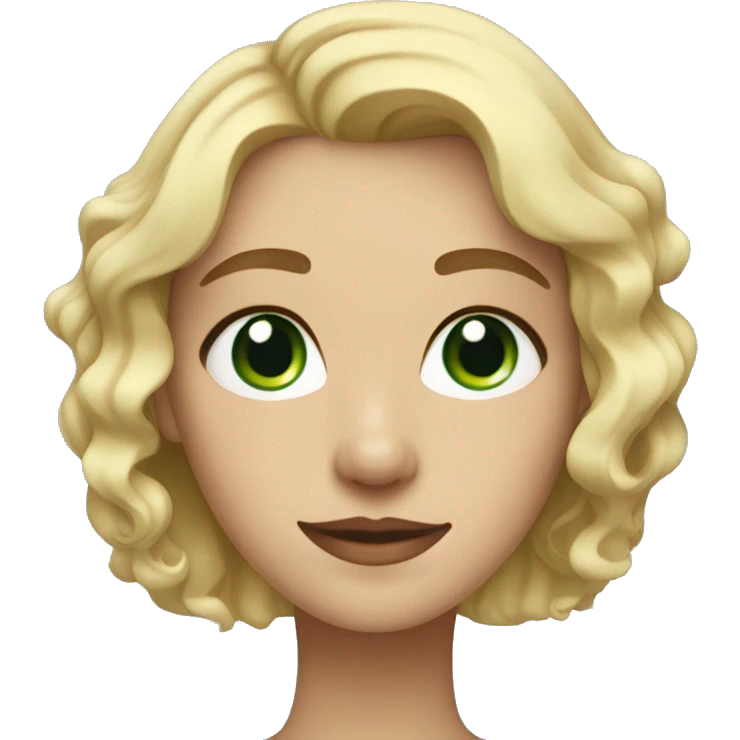 blonde girl with with wavy short bob hair  with blue greenish eyes emoji