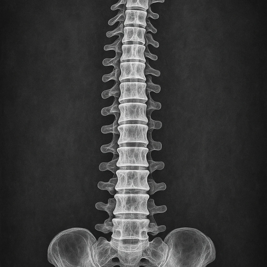 detailed X-ray style illustration of a human spine, monochrome, medical look emoji