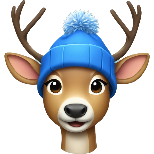 Deer wearing a blue snow hat and jacket emoji