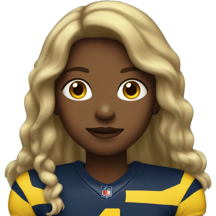 Girl wearing Michigan football shirt long hair emoji