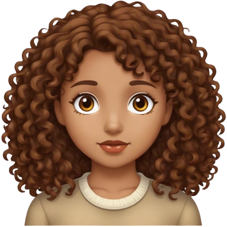 medium skin tone, brown curly hair girl  emoji
