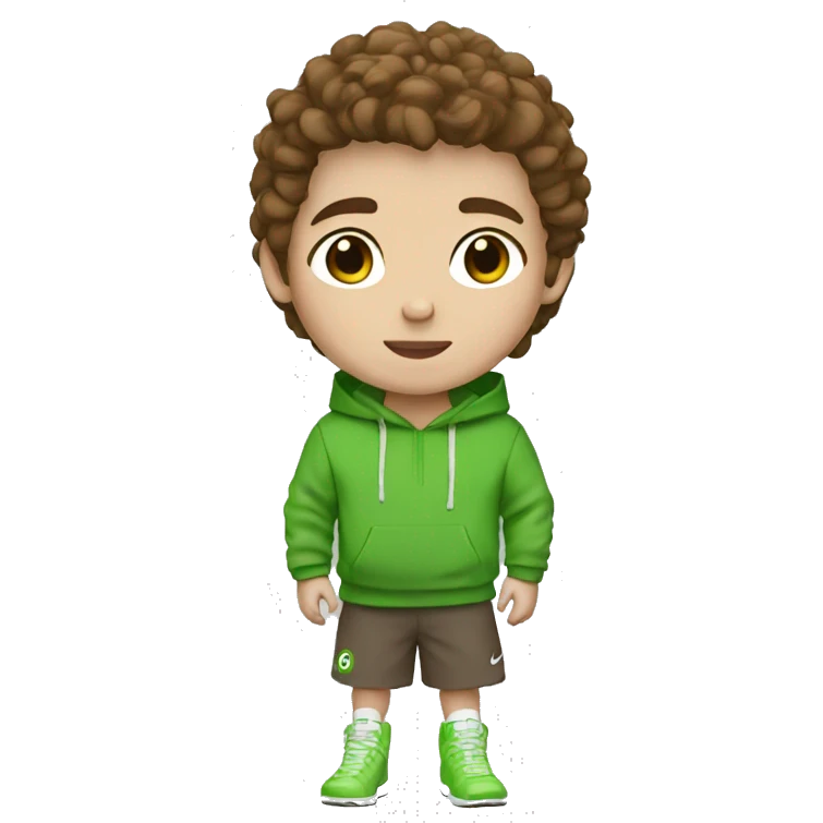 Boy White skin and some freckles, brown eyes brown hair with a green nike hoodie emoji