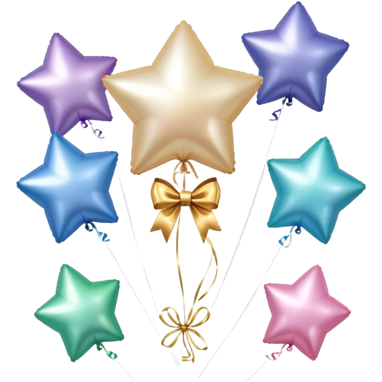pearl-colored bow and 6 metallic aesthetic star-shaped balloons emoji