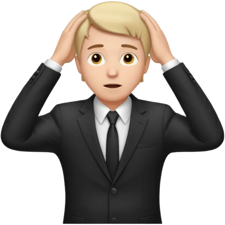 white man in formal suit surprised, hands on head emoji