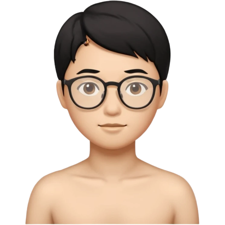 Asian, black hair, glasses, fully naked, Nude man, penis, testicles, boyish, ass sticking out, asshole, butthole, no muscles emoji