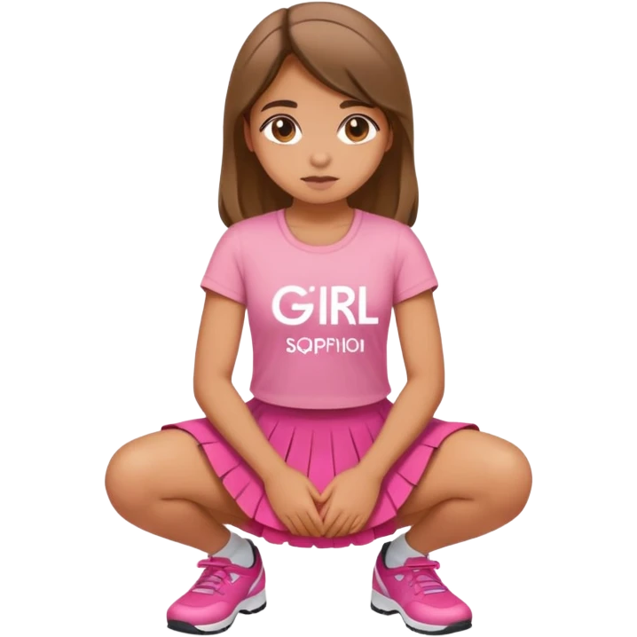  top and skirt with pink inscription “girl”  squatting emoji