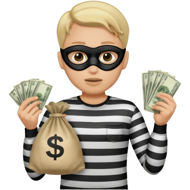 Shrugging shoulders emoji but wearing cliche robber outfit emoji