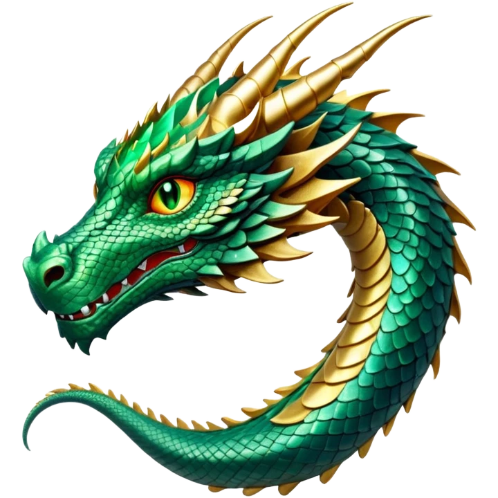 cinematic-noble-dragon-portrait-emoji,-poised-and-majestic,-with-a-sinuous,-elongated-body-covered-in-intricately-detailed,-shimmering-scales-in-hues-of-emerald-and-gold,-and-piercing,-fiery-eyes-that-reflect-ancient-wisdom; emoji