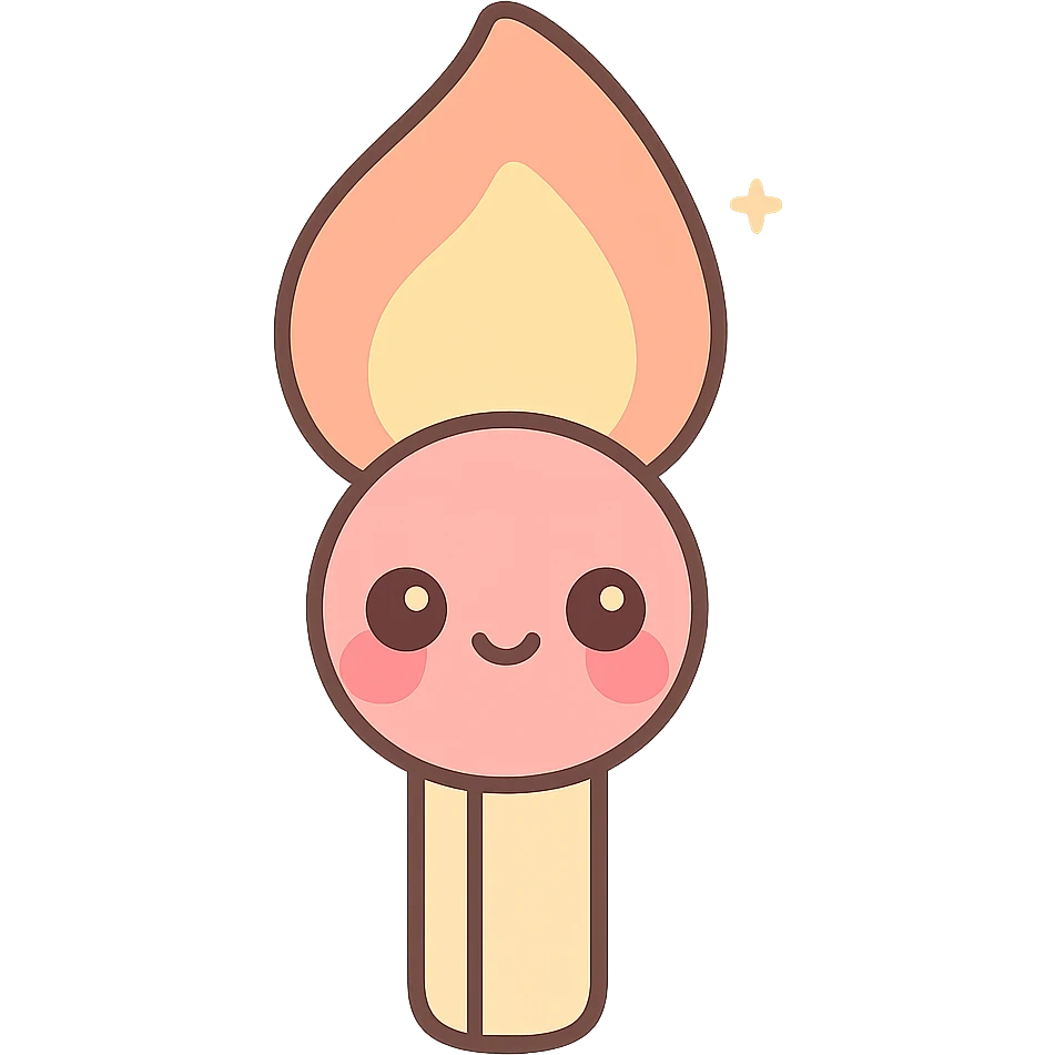 a lit match with flame burning, kawaii style emoji
