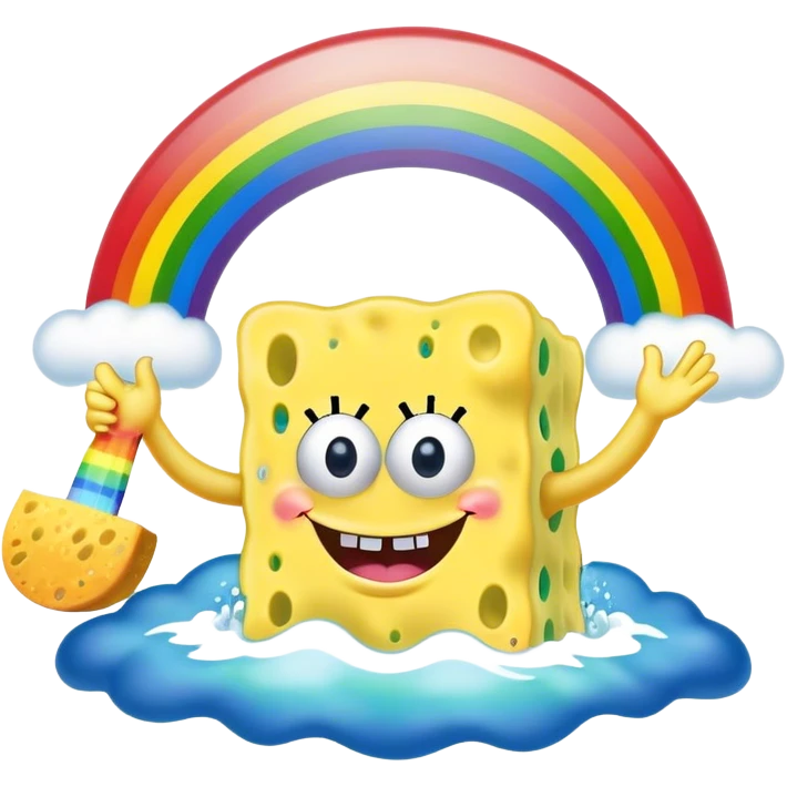 Sponge bob making a giant rainbow emoji
