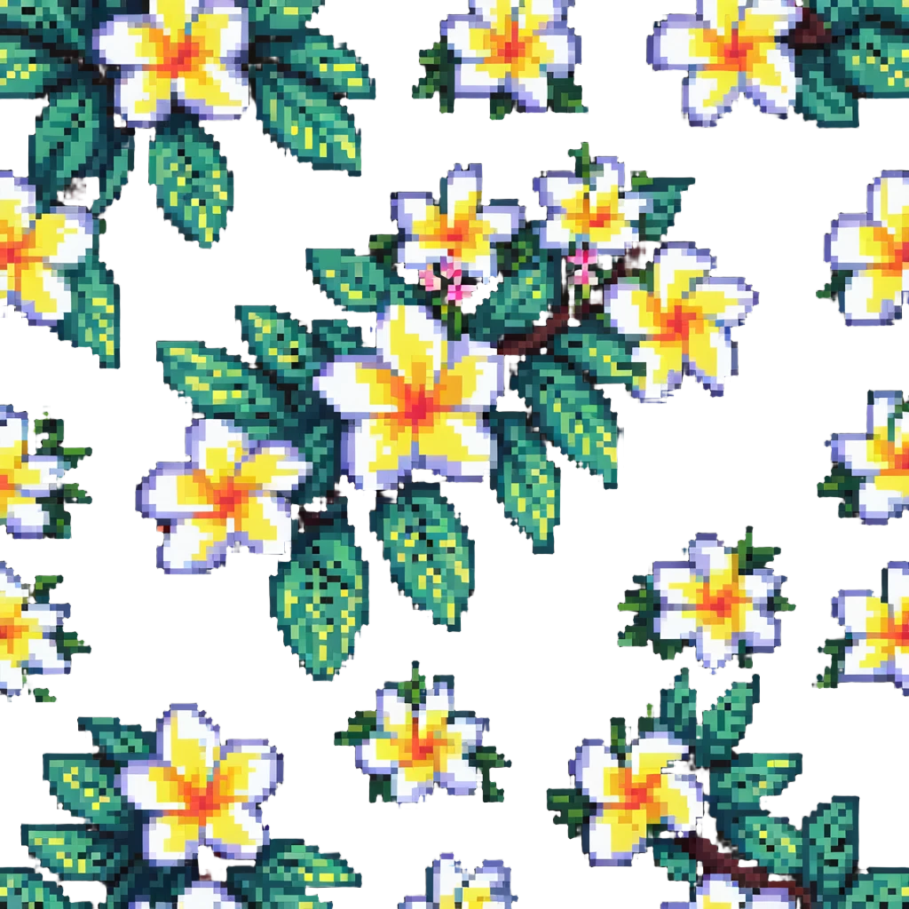 plumeria flower with tropical vibe, pixel art emoji