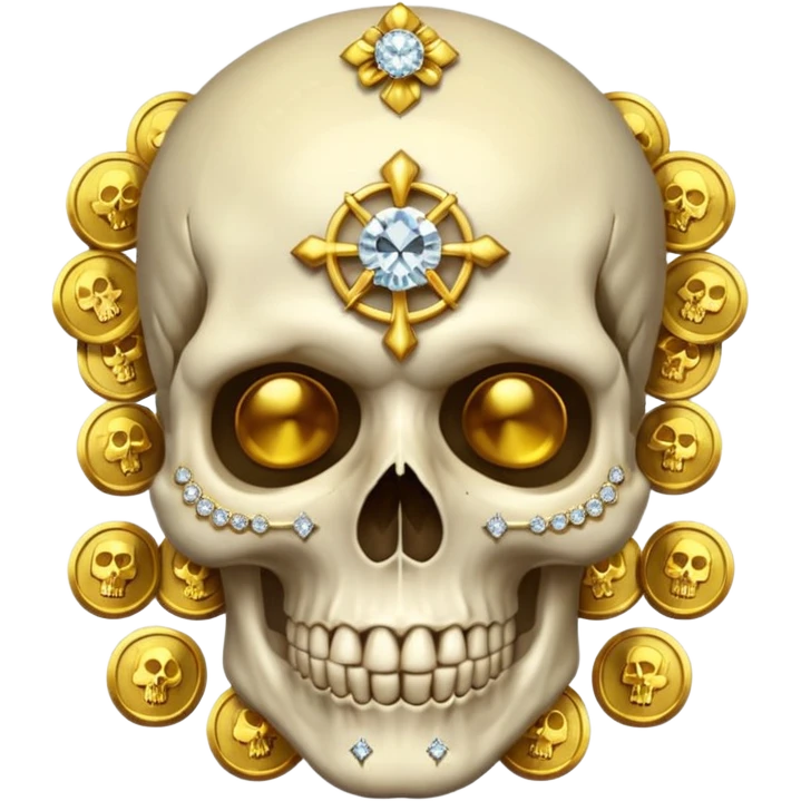 Skull head with gold coins and diamonds emoji