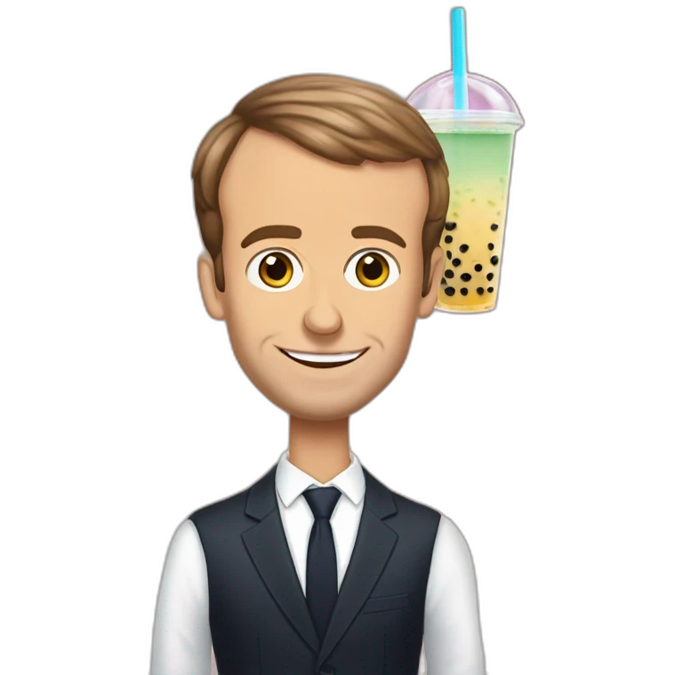 Emmanuel Macron qui bois un bubble tea emoji