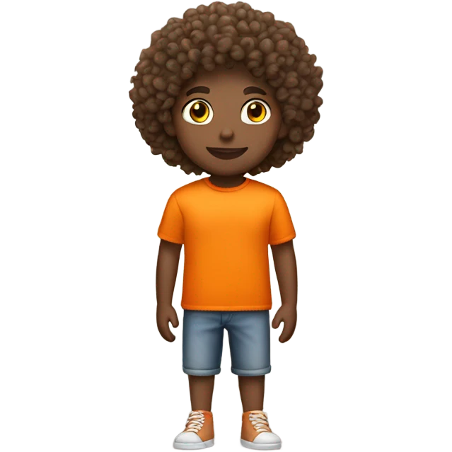 Curly hair fair skin tone wearing orange tshirt full body image emoji