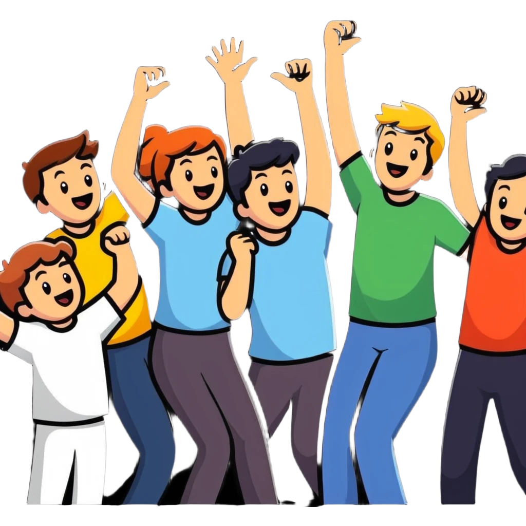 group of excited people celebrating together emoji