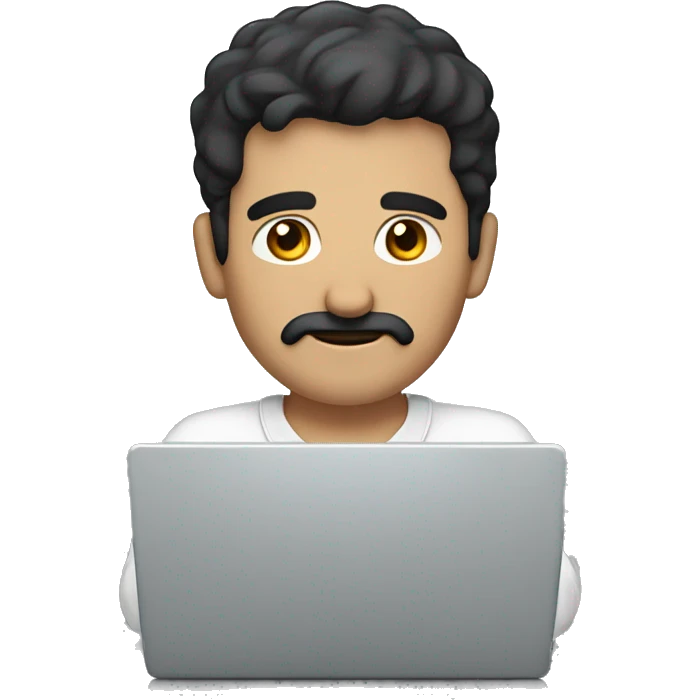 dark hair dark eyes man with short mustache working on a laptop emoji