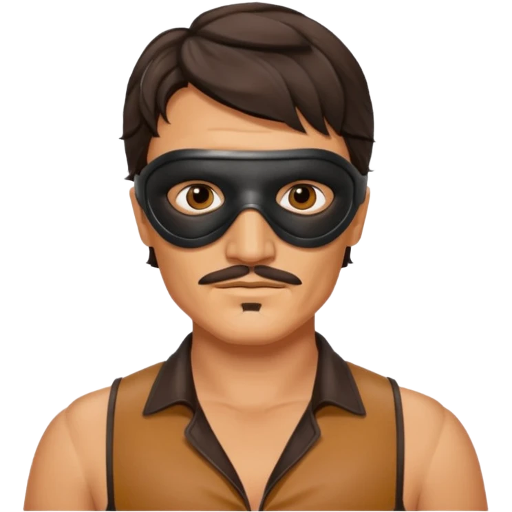 pedro pascal with leather eye mask and leather halter neck blouse emoji