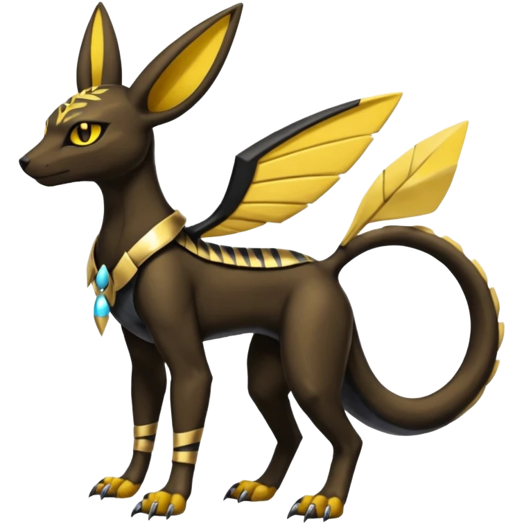 Shiny 4-legged Umbreon-Anubis-Salandit-Beedrill-Zeraora-fusion, full body emoji