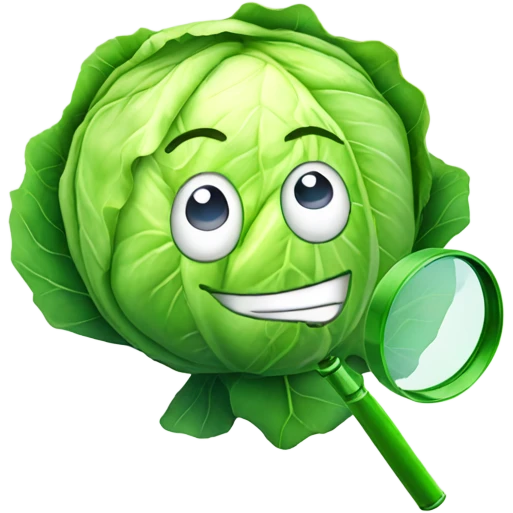 smiling cabbage hold magnifying glass emoji