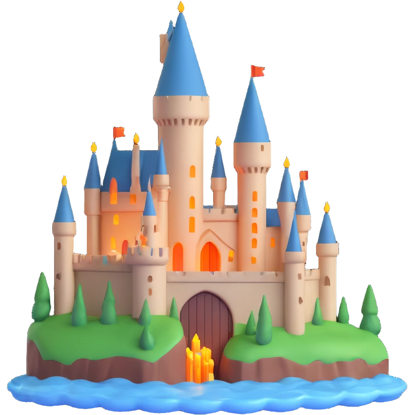 Harry Potter series, Hogwarts castle with floating candles, 3D emoji style emoji