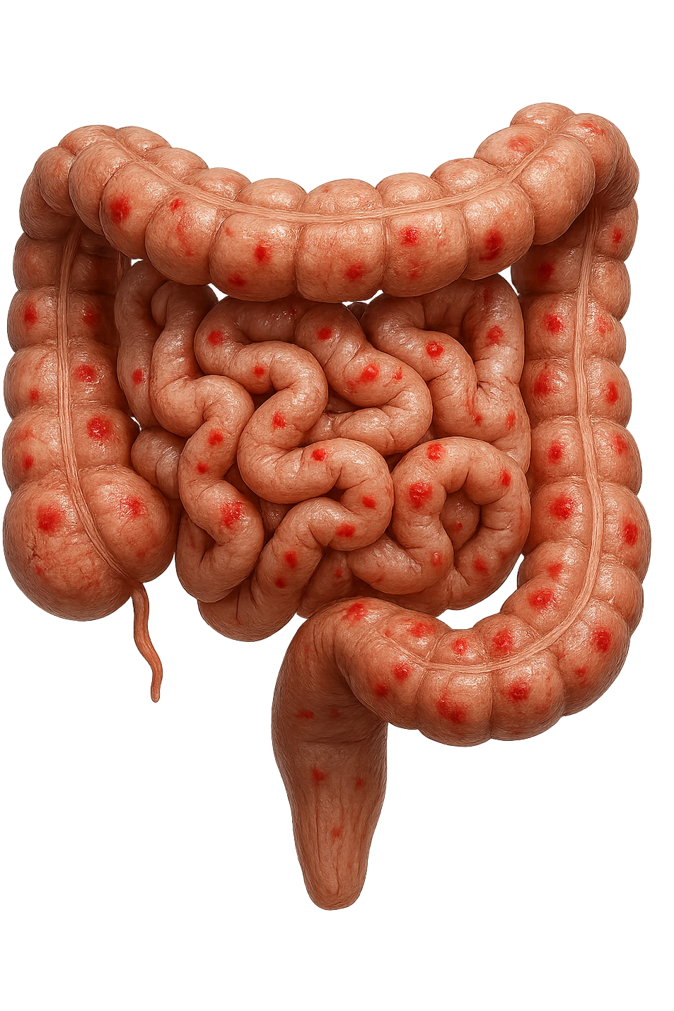 intestino anatomico realistico con red spot di infiammazione, IPERREALISTICO 4K emoji