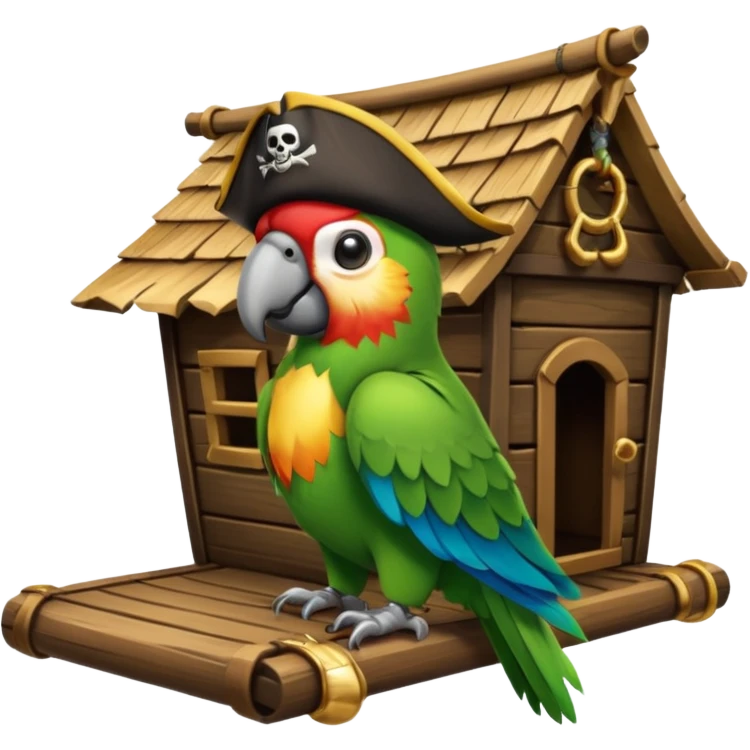 frontal view of a Flying pirat parrot with a pirat hut emoji