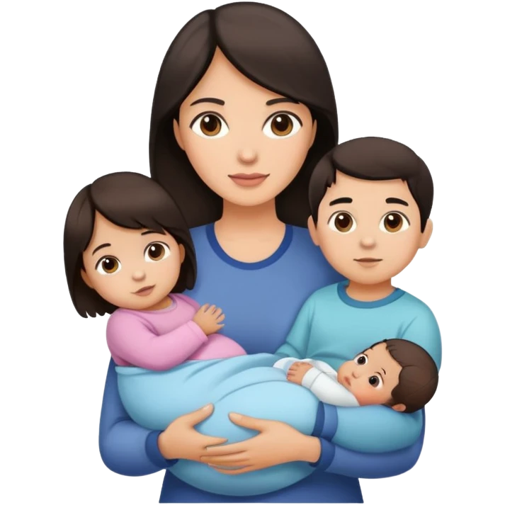 Working mom 2 kids older boy baby girl emoji