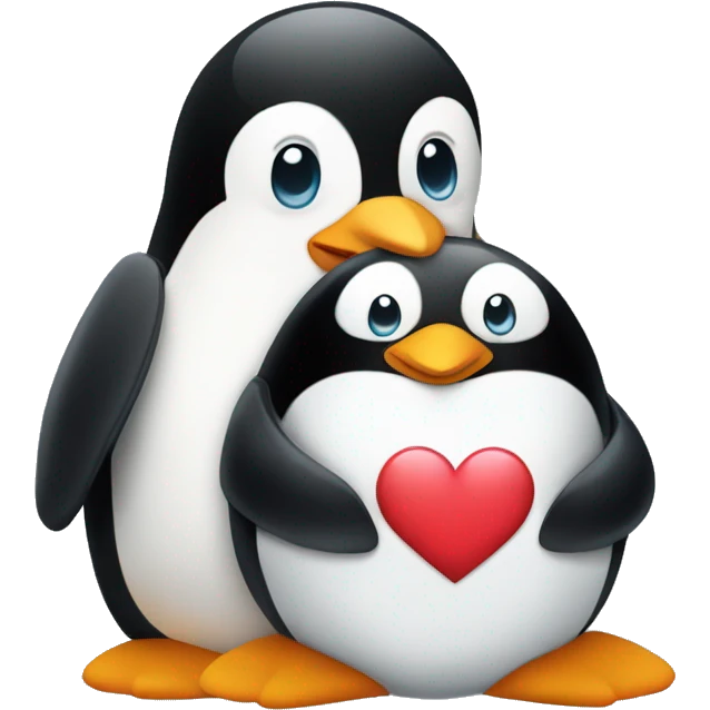Penguin sitting downhugging a heart facing foward emoji