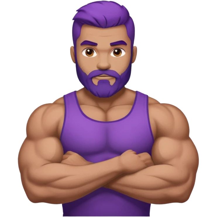 strong muscular man with big bicepts with half dark brown and half purple hair with beard emoji