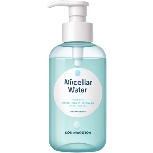 Micellar water cleanser bottle, minimalist, rounded, soft pastel colors, SOS skin care emoji