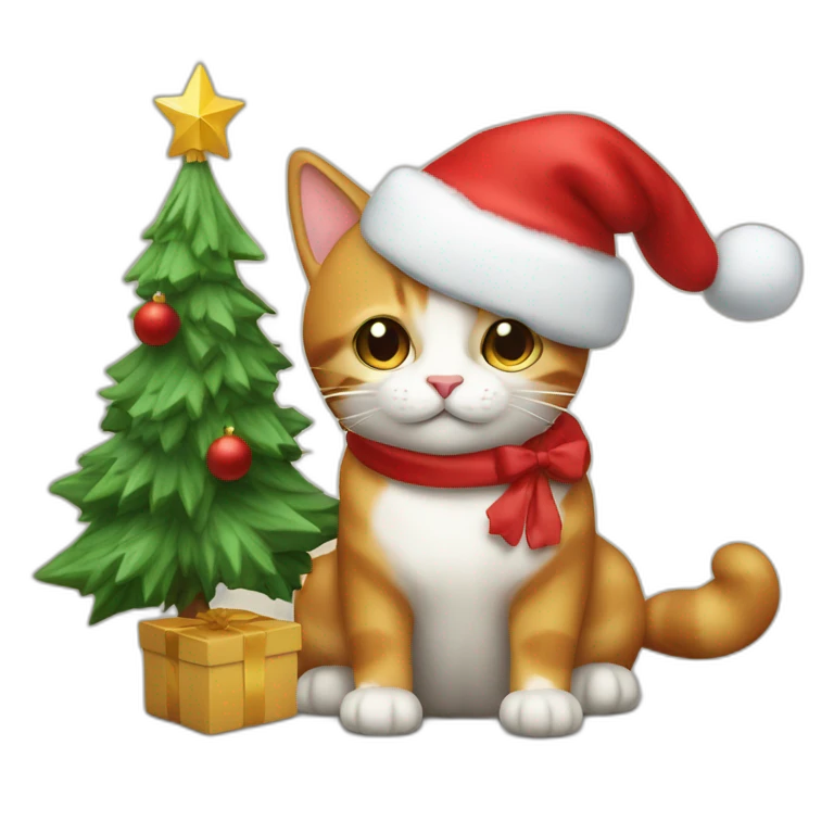 Un sapin de noël avec un chat dedan emoji