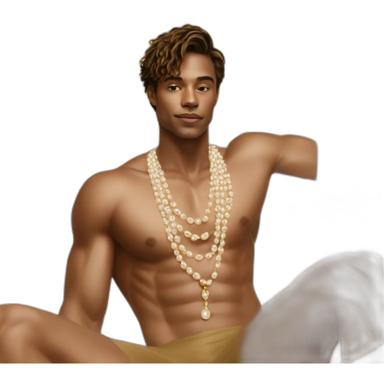 Posh-muscle-boy-pearl-necklace-in-golden-bathtub emoji