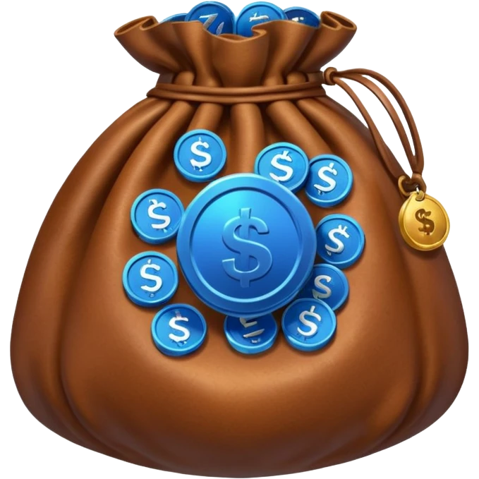 brown money bag of blue coins emoji