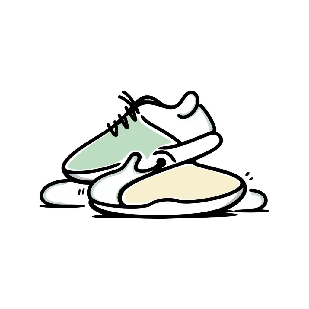 Athletic running shoes/sports shoes in pastel colors (dd9fb0, ffc6d3, a3bfc9, c4bee2, f1b091), hand-drawn doodle style emoji