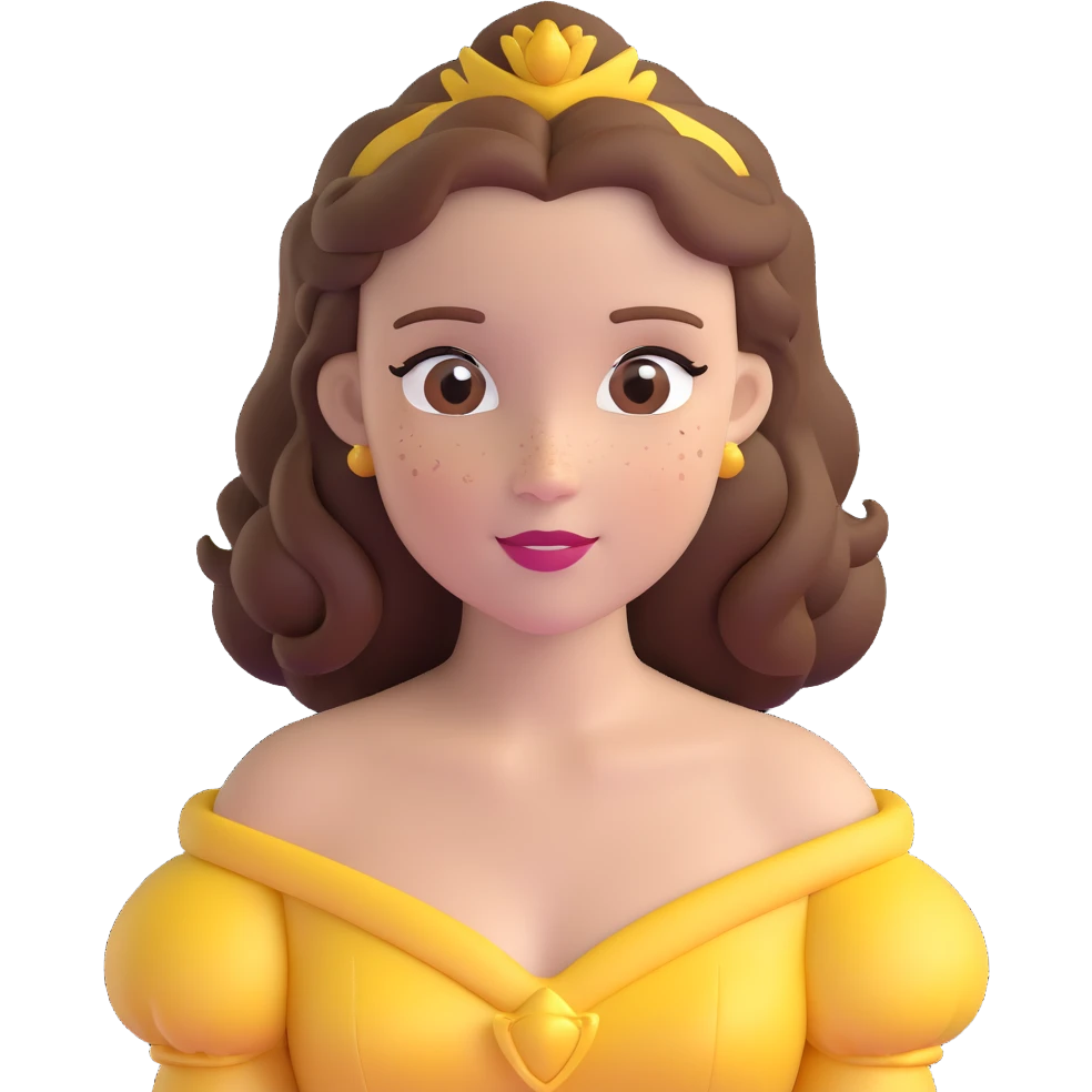 Disney Princess Belle from Beauty and the Beast with brown hair and face with freckles emoji