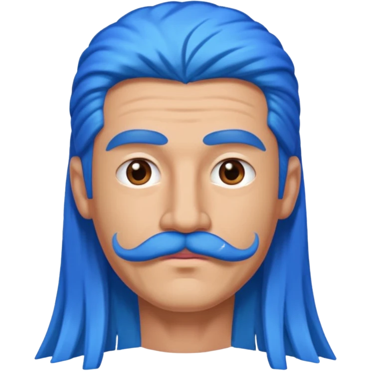 man with very long straight blue hair pink mustache  emoji