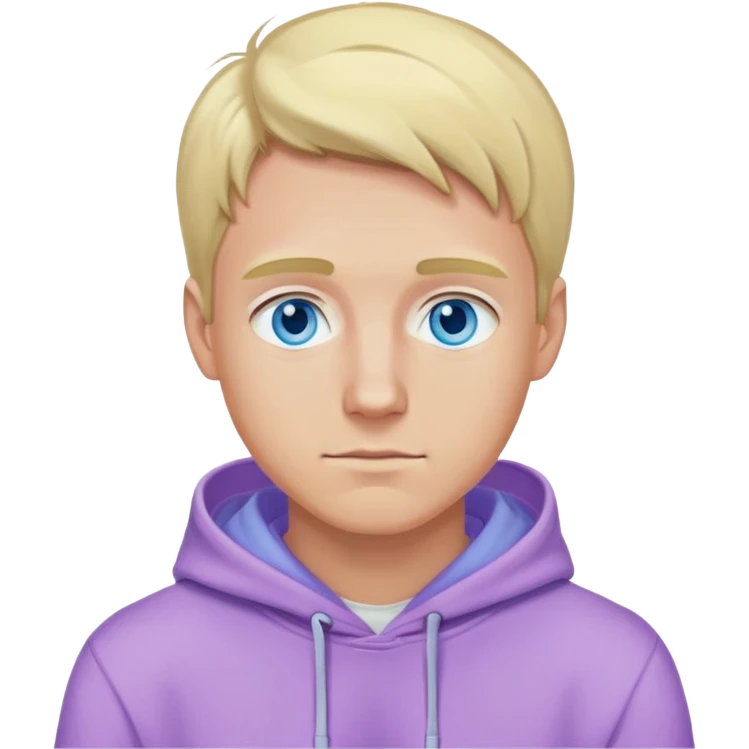 blonde man with blue eyes wearing a lilac hoodie emoji