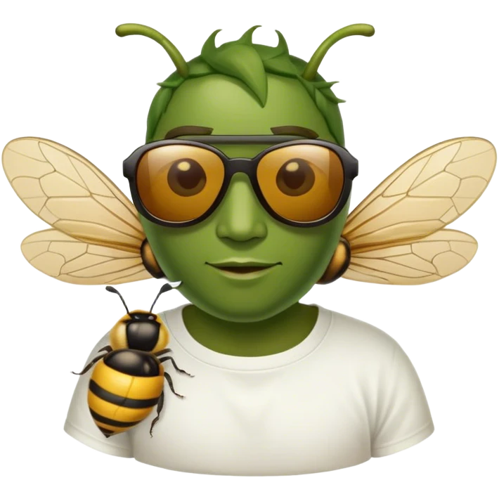 Chile verde jalapeño con lentes de sol y una playera blanca con la imagen de una abeja emoji