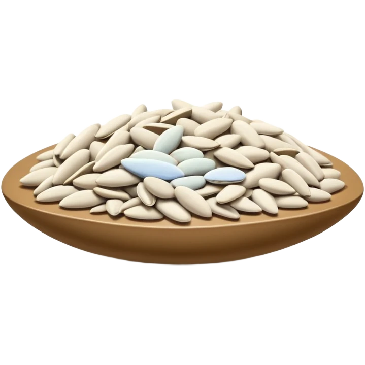 realistic sunflower seeds, pile or scatter, hulled, elongated teardrop, smooth matte, pale beige to light grey, natural variation, clean dry texture, no shell, no bowl, no packaging, no faces, clean 3D, soft lighting, transparent background, emoji scale emoji