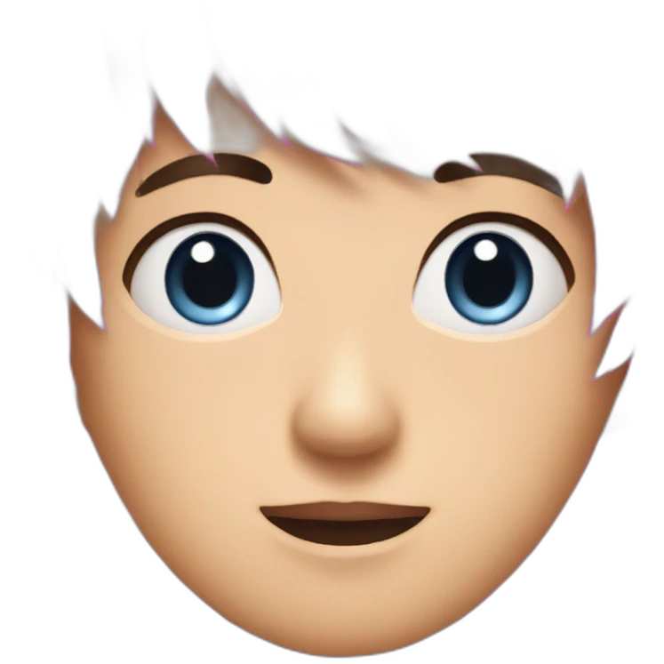 Asian boy, with a cute face and eye bags and pink eyes. Blue streaks in hair emoji