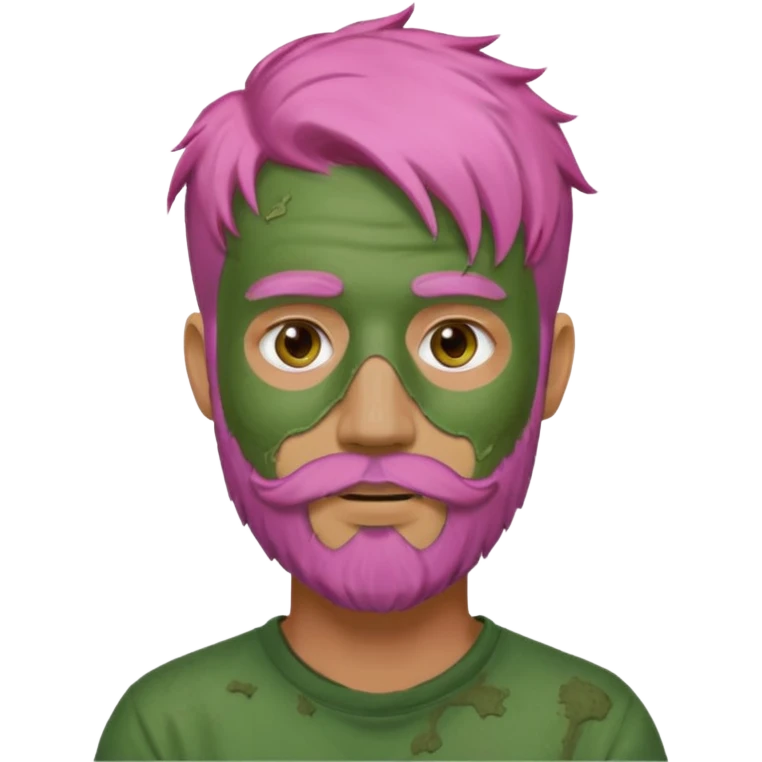 pink haired man with full full face dirty messy green clay mask and beard emoji