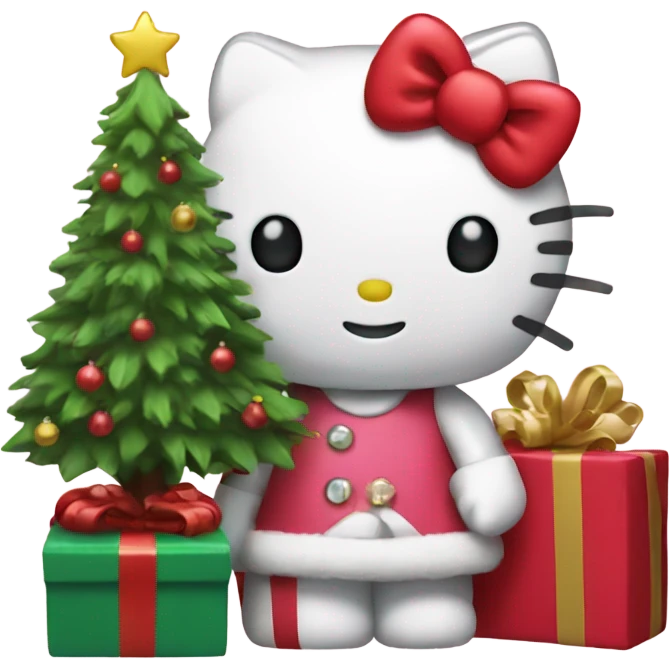 hello kitty with a christmas tree emoji