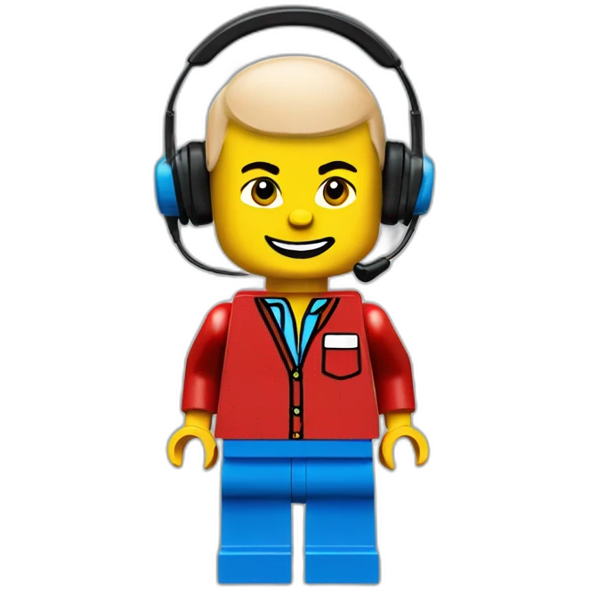 LEGO customer service bald men with headset with red shirt emoji