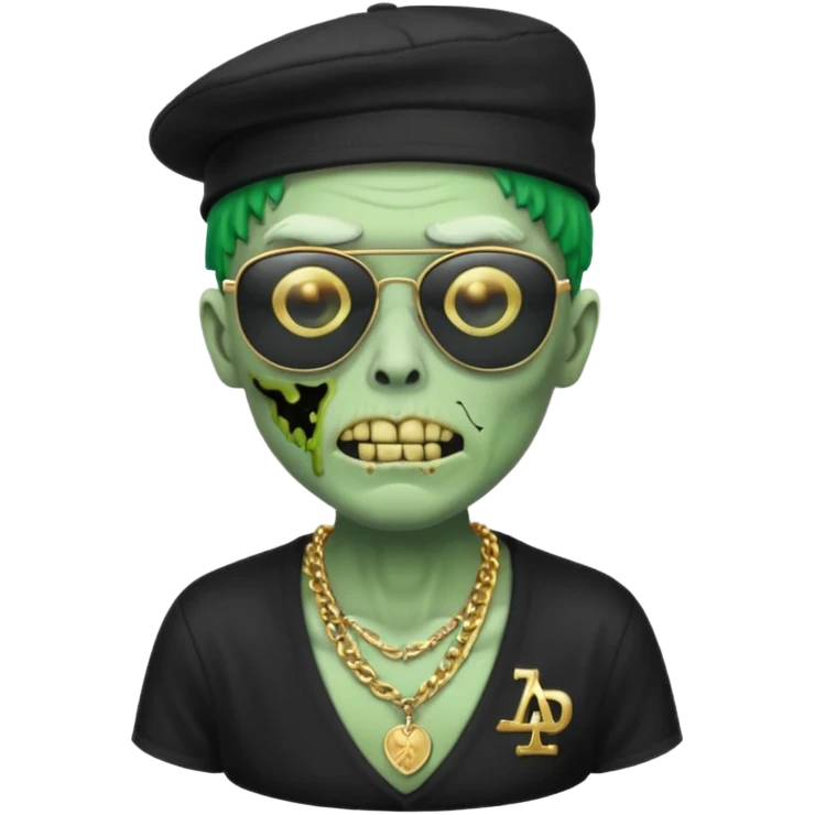 Green Zombie with black sun glasses dodger hat and gold necklace emoji