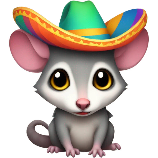 Possum with skinny tail wearing a colorful sombrero  emoji