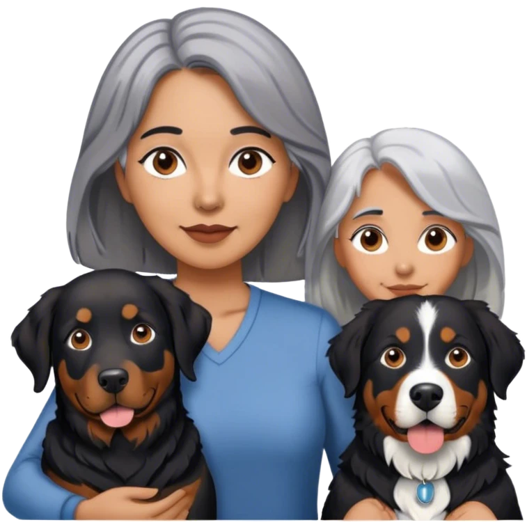 Black labrador Gray hair Woman and Bernese mountain dog emoji