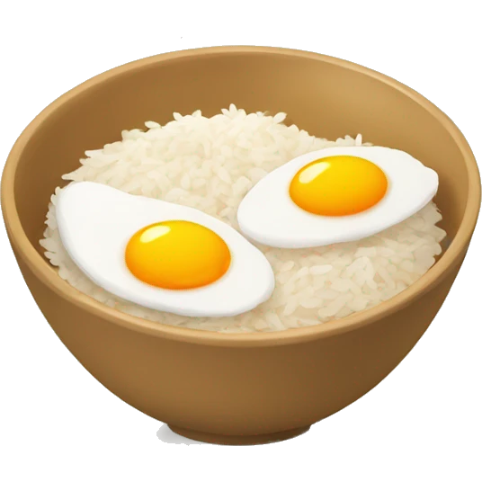 a bowl of rice with two eggs and two chicken emoji